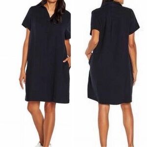 Three dots gauze shirt dress Medium Black Short Sleeve collared pockets